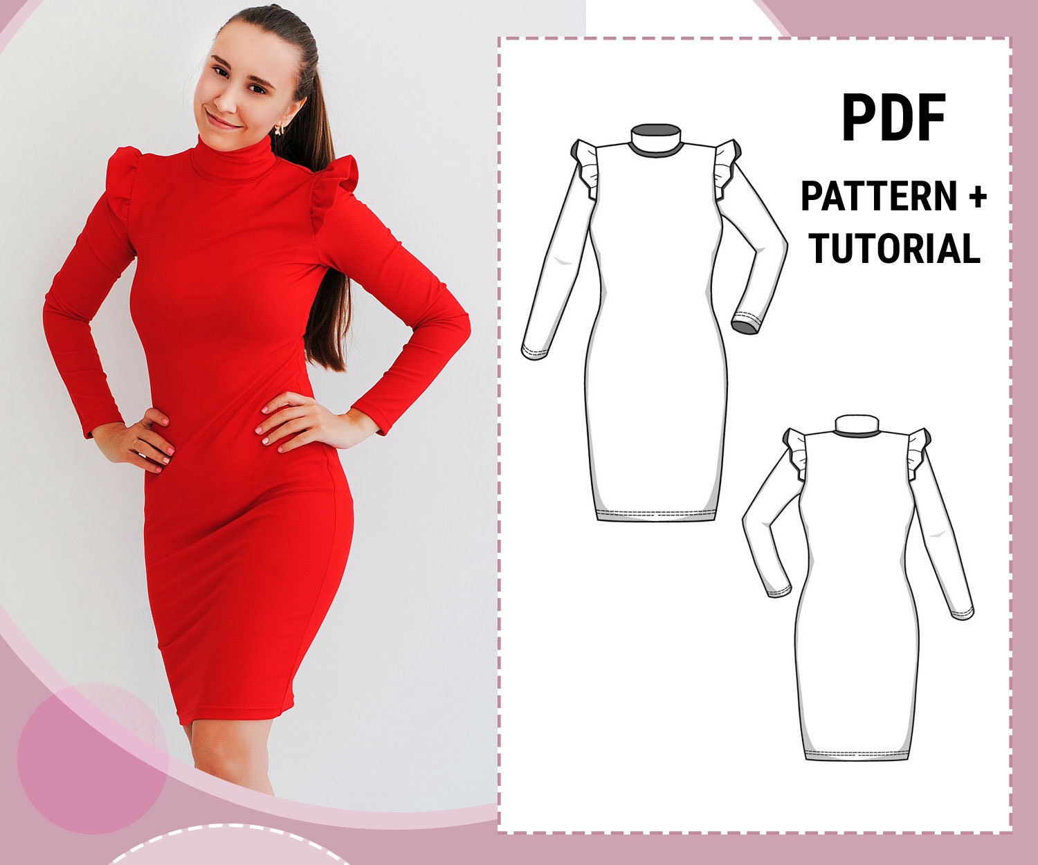 Women's Roll Neck Jumper Dress Sewing Pattern PDF Sizes | Etsy