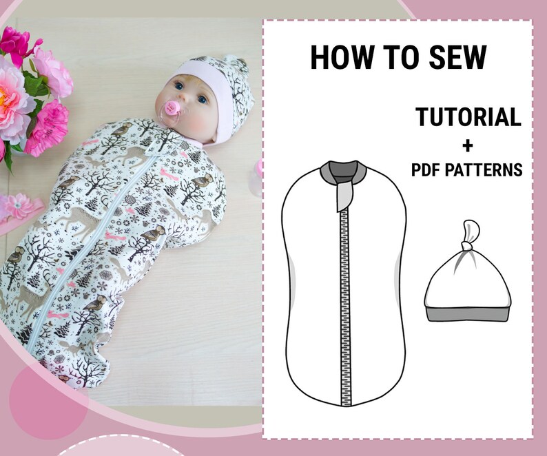 Zip up Swaddle Sack and Top Knot Hat Sewing Pattern Etsy