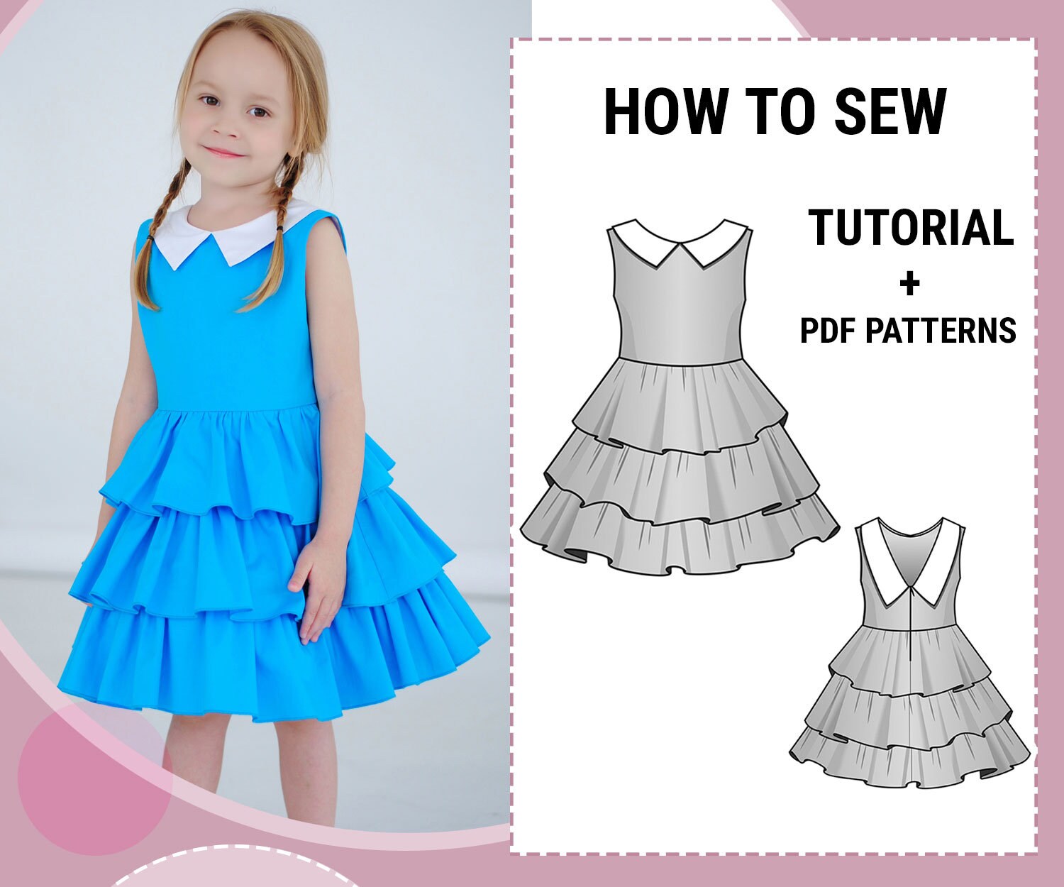 babygirls dress pdf pattern 80-110cm sewing