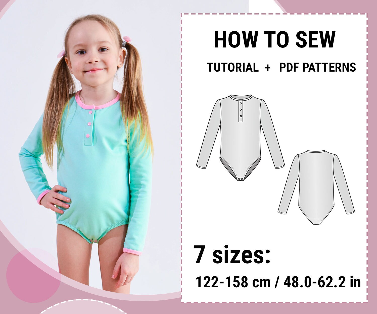 Girls' Basic Long Sleeve Bodysuit Pattern / Mommy and Me Etsy