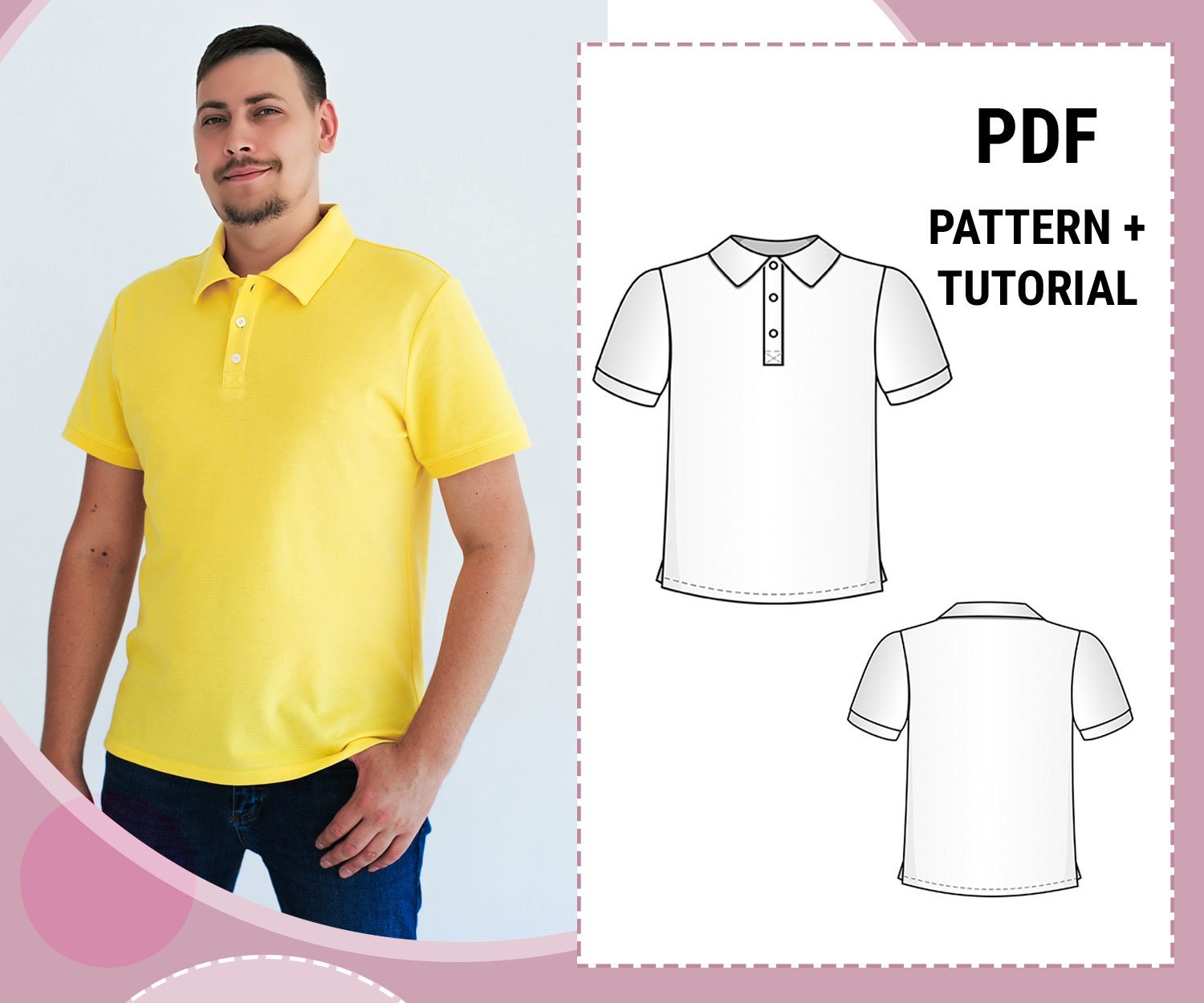 Men's Polo Shirt Sewing Pattern Sizes 4050 EU / Tshirt Etsy