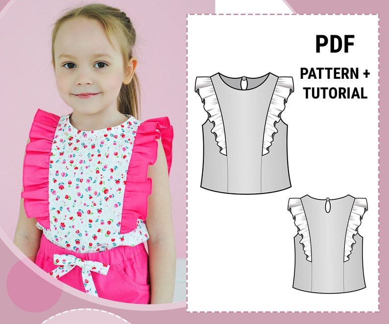 Girls' Summer Ruffle Top Pattern PDF Sizes 80158 cm / Etsy