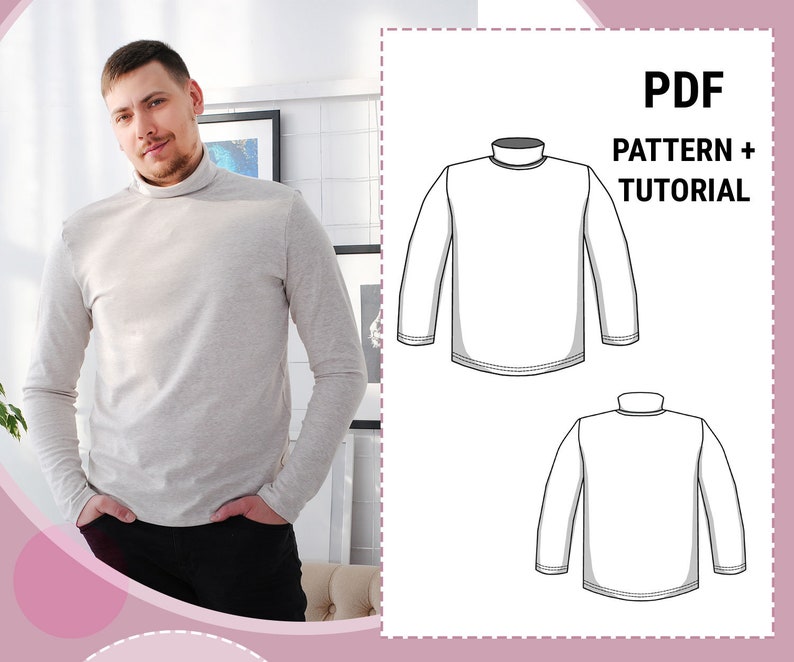 Men's Basic Turtleneck Printable Sewing Pattern PDF / Roll Etsy
