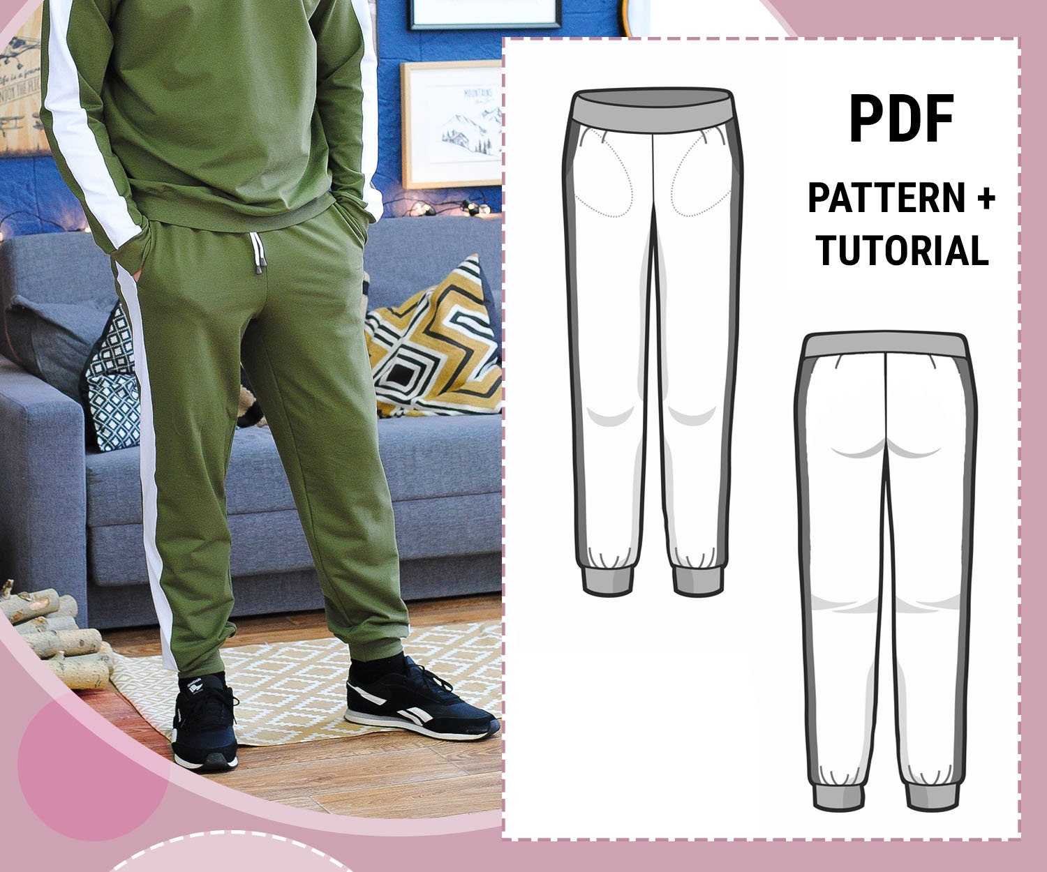 Mens sweatpants sewing pattern / Joggers pattern / Menswear Etsy