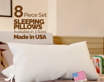 Looms & Linens Luxury Sleeping Bed Pillow Set of 8 Pieces Down Alternative, USA-Made Cool Comfortable Sleep for Back, Stomach, Side Sleeper