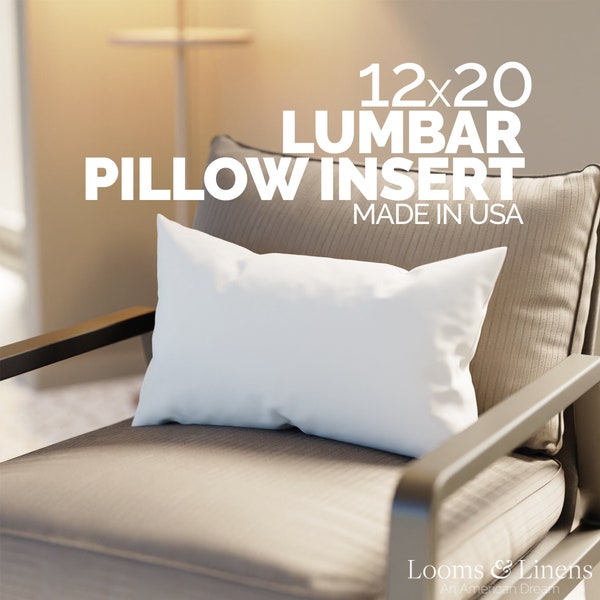 Lumbar Pillow Insert 12 x 20 inches boudoir sham pillow with Down Alternative Plush Filling -USA Made- Lumbar throw cushion Insert