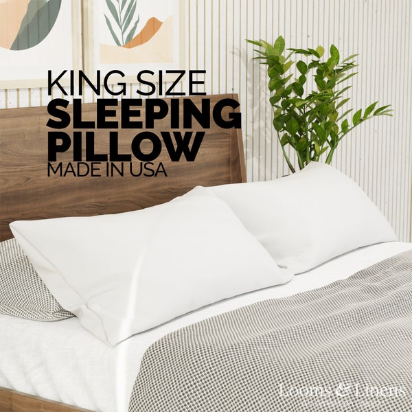 King Size Pillow Insert 20x36 inch Pillow with Hypoallergenic Sleeping Cushion Insert | Machine Washable Poly Cotton Shell | Made in USA