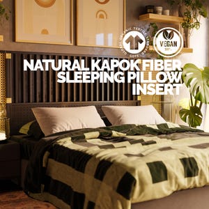 Organic Sleeping Pillow Insert – Natural Kapok Fill & Sateen Cotton Shell OR Twill Cotton Shell – Standard, Queen, King – Made in USA