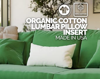 Organic Cotton Lumbar Pillow Insert: Sateen or Twill Shell, Made in USA