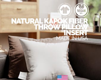 Organic Kapok Throw Pillow Insert: USA-Made Cotton Shell, Vegan