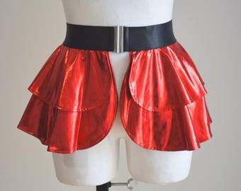 Metallic Ruffle Mini Skirt with Open Front – Gothic Rave Festival Outfit