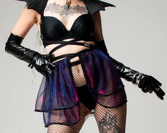 Mini Ruffle Organza Skirt – Festival Rave Outfit, Gothic Alternative Fashion, Handmade Dark Clothing