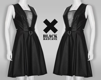 Gothic dress, eco leather dress, dress with big zipper, cyber dress, cyberpunk dress