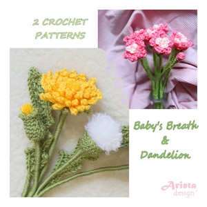 Model 2 BOUQUET of DANDELION and GYPSOPHILA crochet - spring flower bouquet - download pdf pattern tutorial in Italian and English
