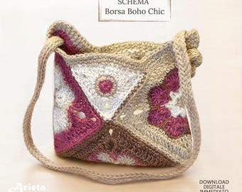 Crochet Jute Shoulder Bag Pattern, Instant PDF Download, Boho Chic Bag Tutorial, Granny Square Crochet Pattern in Italian