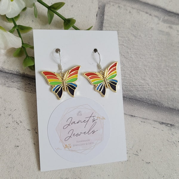 Regenboog gestreepte vlinder oorbellen