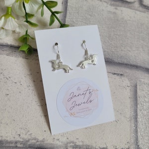 Silver Dachshund Heart Earrings