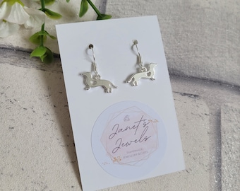 Silver Dachshund Dog Earrings