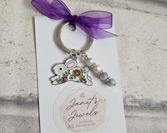 Floral Bunny Rabbit Keyring/ Bag Charm