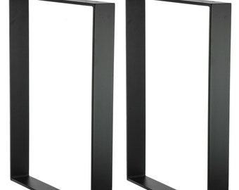 Op de afbeelding: Twee zwarte metalen tafelpoten met een vierkant frame-ontwerp. De poten zijn gemaakt van stevig metaal en hebben een zwarte poedercoating.