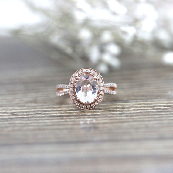 Morganite Engagement Ring 79mm Oval Cut Solid 14k Rose Gold Etsy