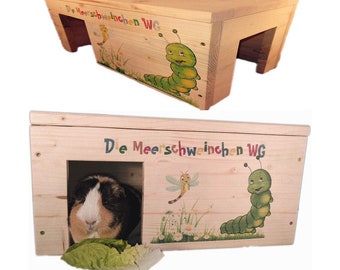 Rodent house natural guinea pig enclosure accessories with 2 entrances, stable, wood stain & hinged / 45x25x22cm