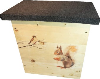 Squirrel house Kobel nest box with motifs & protective glaze