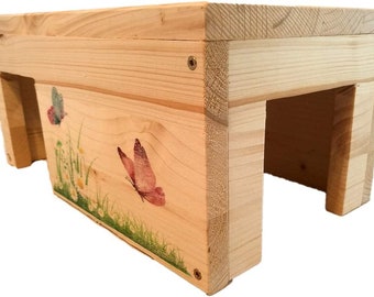 Rodent House Butterfly Guinea Pig Hamster Enclosure Accessories Small Animal House with 2 Entrances, Stable & Wood Stain