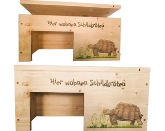 Turtle House M Terrarium Shelter House with Motifs, Wood Stain & Hinged