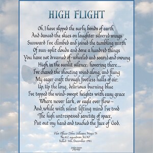 High Flight Poem by John Gillespie Magee Calligraphy - Etsy