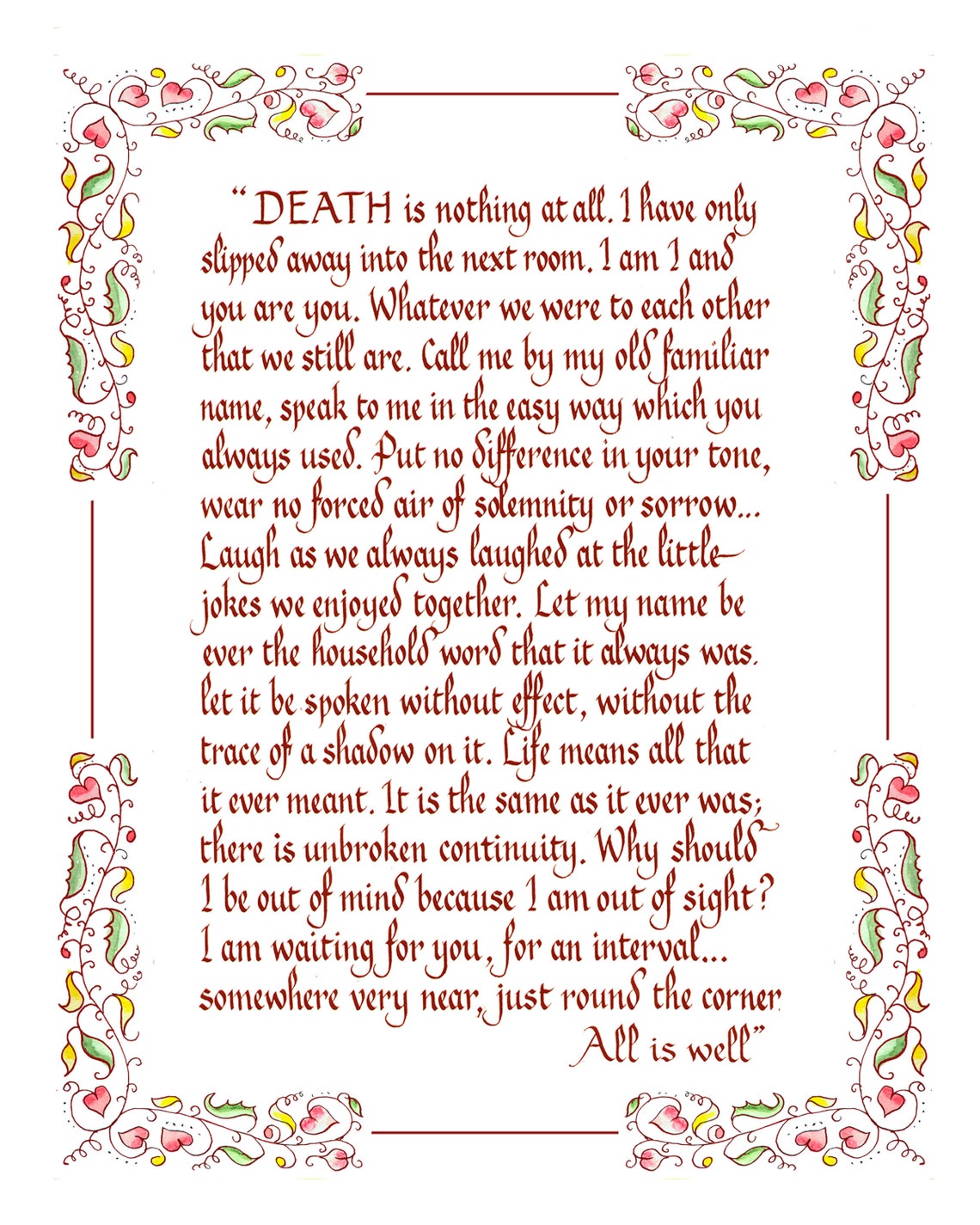 Death Is Nothing at all by Henry Scott Holland Hand written Etsy Italia