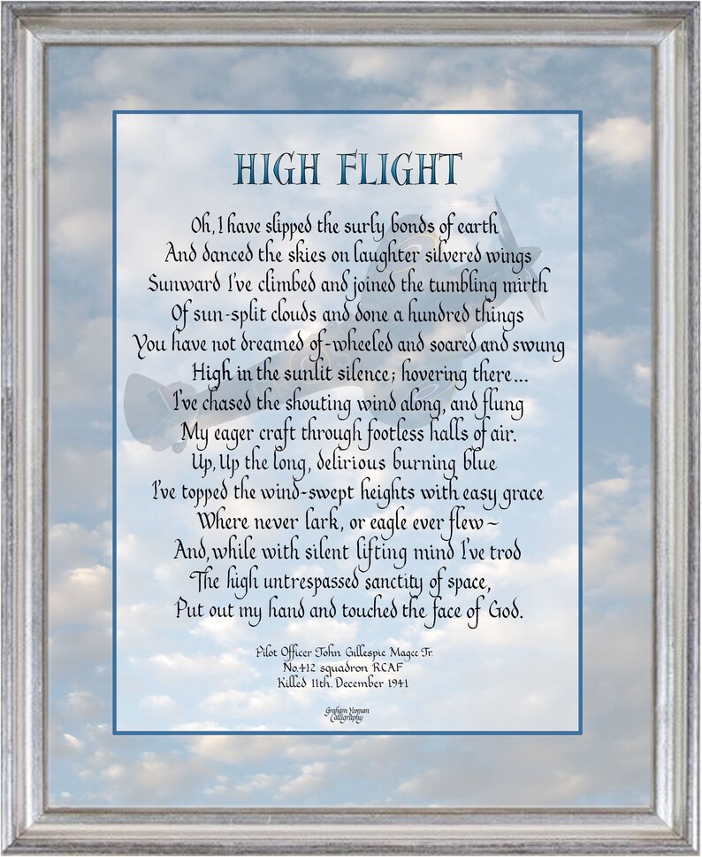 High Flight Poem by John Gillespie Magee Calligraphy - Etsy UK