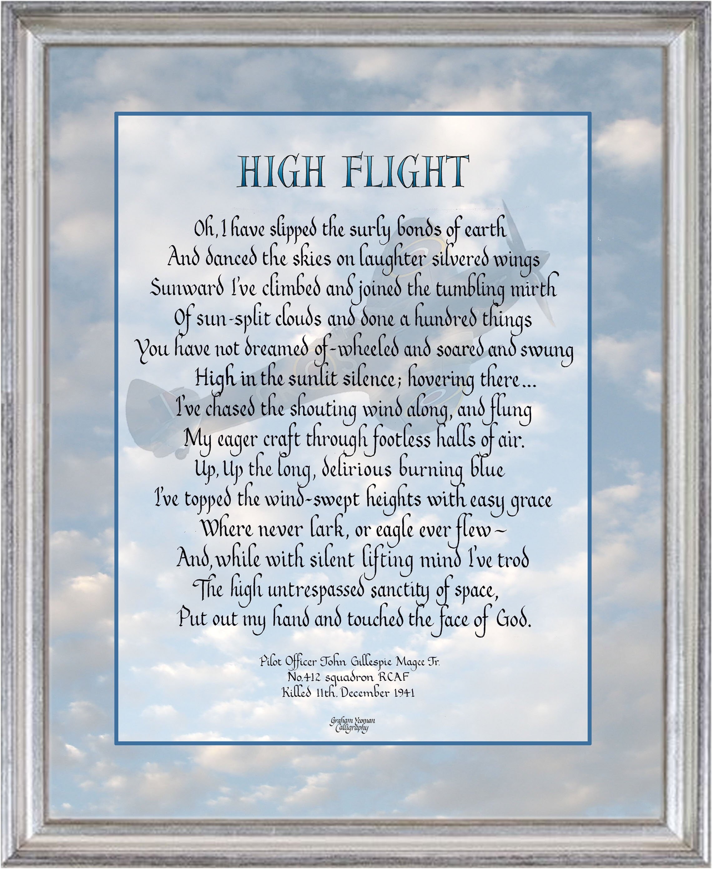 High Flight Poem by John Gillespie Magee Calligraphy - Etsy UK