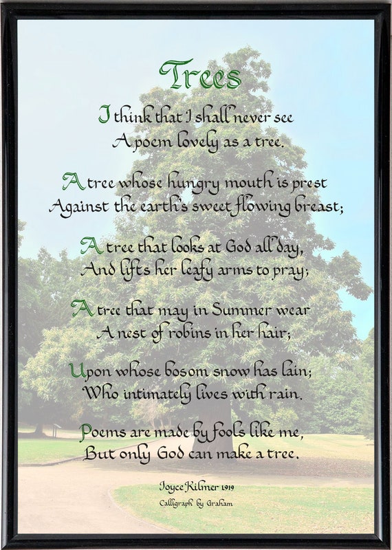 Trees Poem By Joyce Kilmer A4 And Tree Quotation 8x10 Etsy