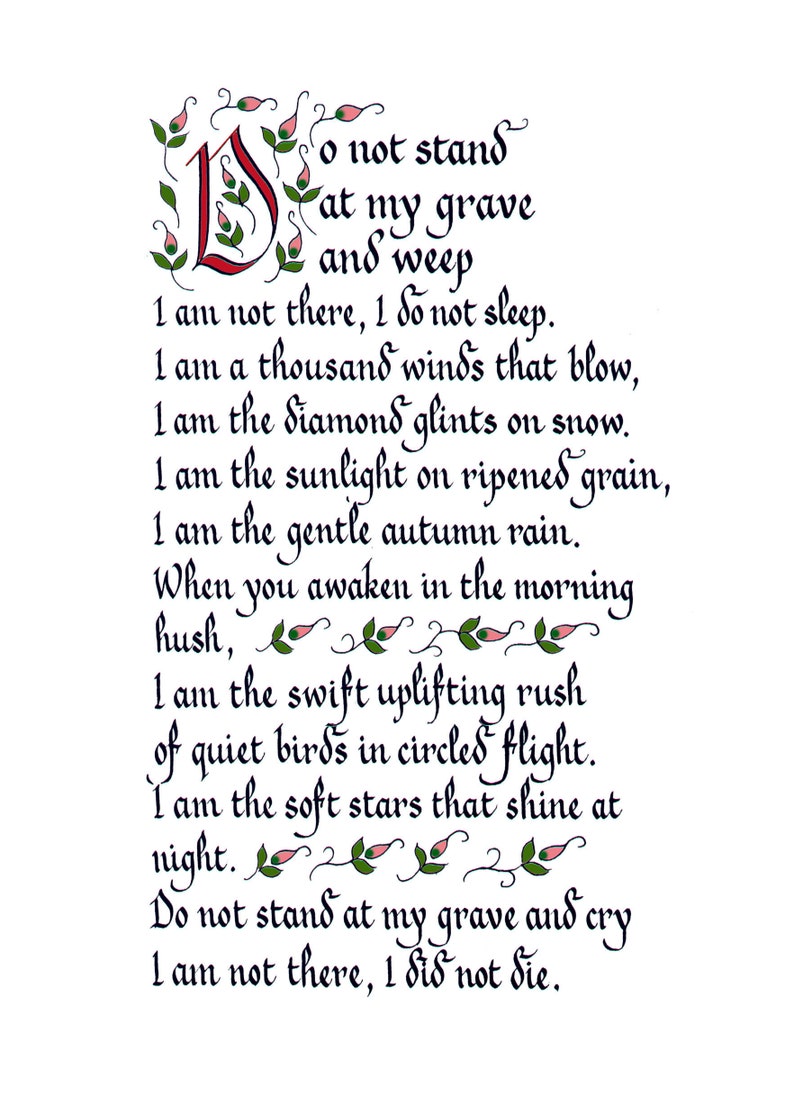 Do Not Stand at My Grave and Weep Card Bereavement Etsy
