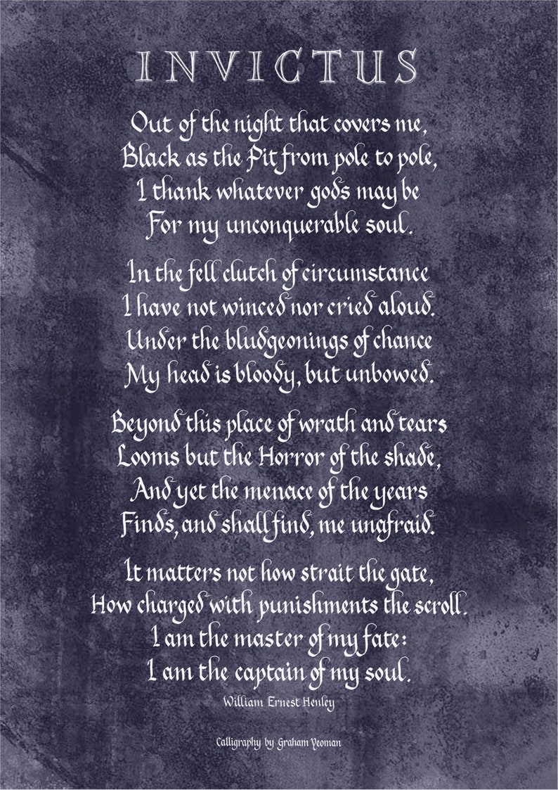 Invictus Calligraphy Poem | Etsy