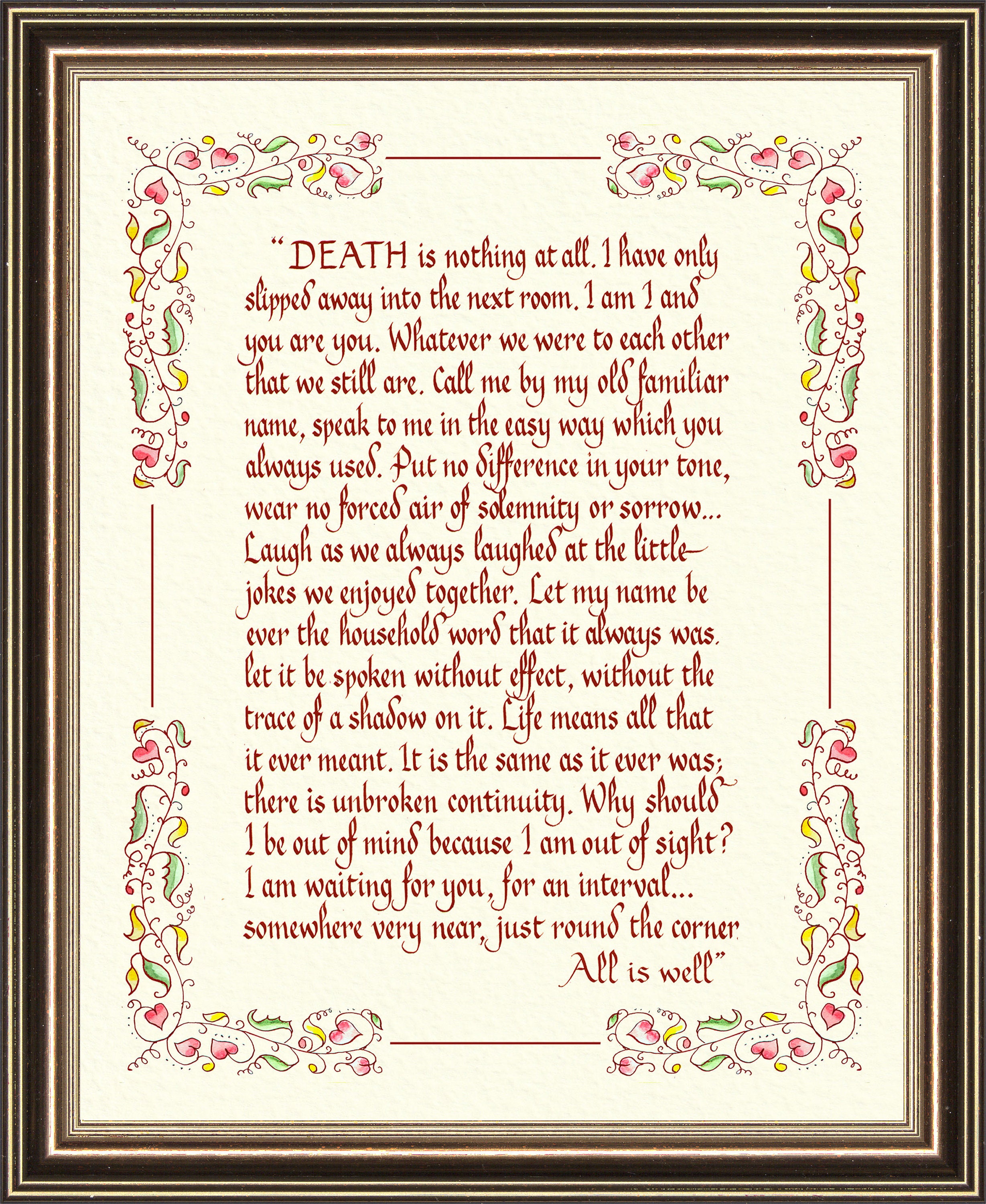 Death is Nothing at All by Henry Scott Holland Hand Written - Etsy ...
