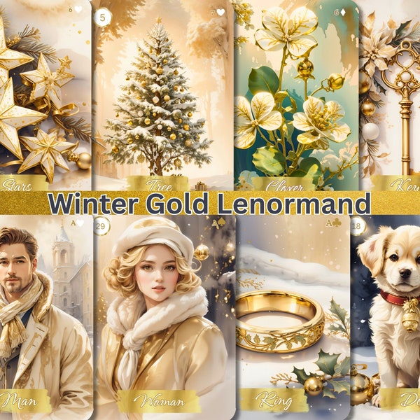 Winter Gold Lenormand, Christmas Theme, Petit Lenormand, Lenormand karten, Tarot deck