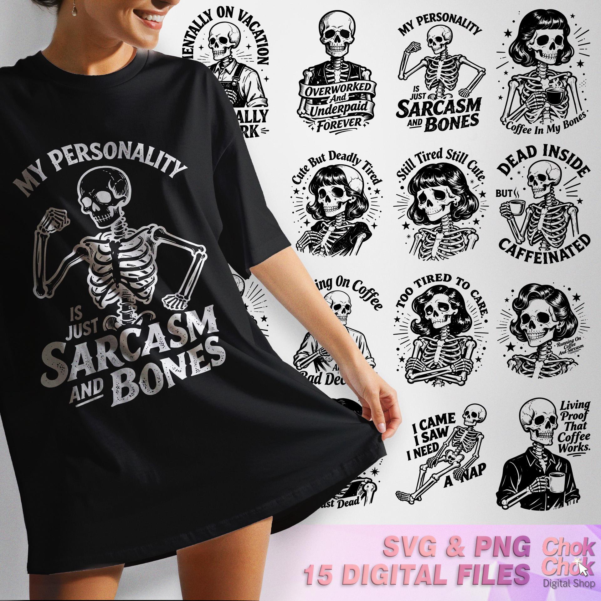 Snarky Skeleton SVG PNG Bundle, Funny Skeleton, Skull Trendy Png ...