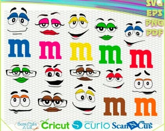 Candy Faces Clipart, M Colored Characters, Cricut Silhouette Vector (svg, eps, png, pdf)