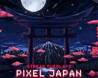 Pixel Japan animatiestreampakket/Japanse esthetiek/Japan Torii/Pixel Art/Japanse overlays/chill-thema/Twitch-set/panelen/overgang