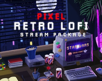 Retro Lofi Animated Stream Package/Retro Aesthetic/Pixel Art/Pixel Lofi/Retro Pixel Overlay/Lofi Aesthetic/Twitch Set/Panels/Transition