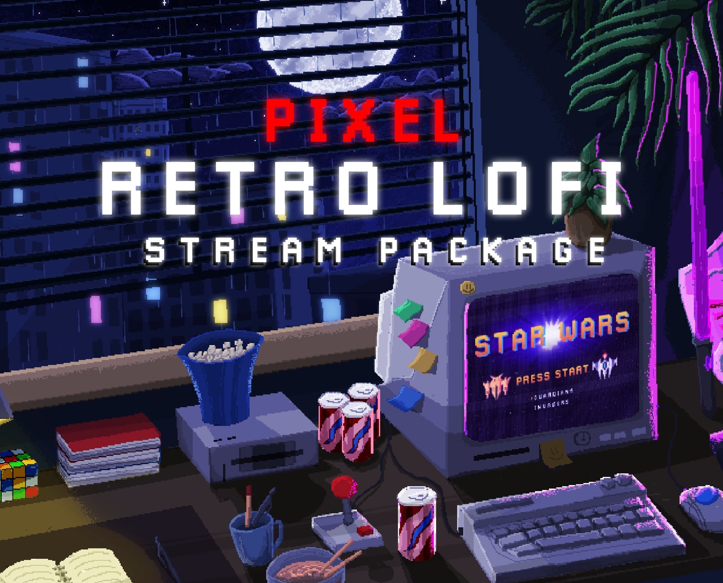 Retro Lofi geanimeerde streampakket/Retro esthetiek/Pixel Art/Pixel Lofi/Retro Pixel Overlay/Lofi esthetiek/Twitch Set/panelen/overgang
