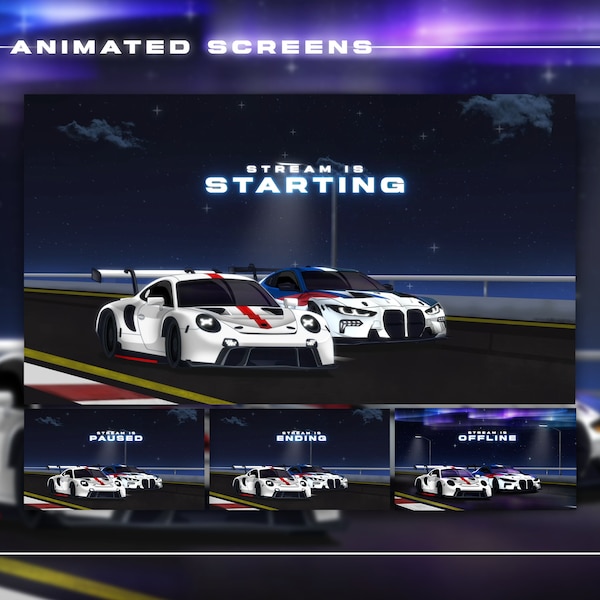 Pantallas de transmisión animada de Night Drive/Estética de carreras/Forza Horizon/Assetto Corsa/Superposiciones de autos/Tema de carreras/Inicio/Final/BRB/Pantallas