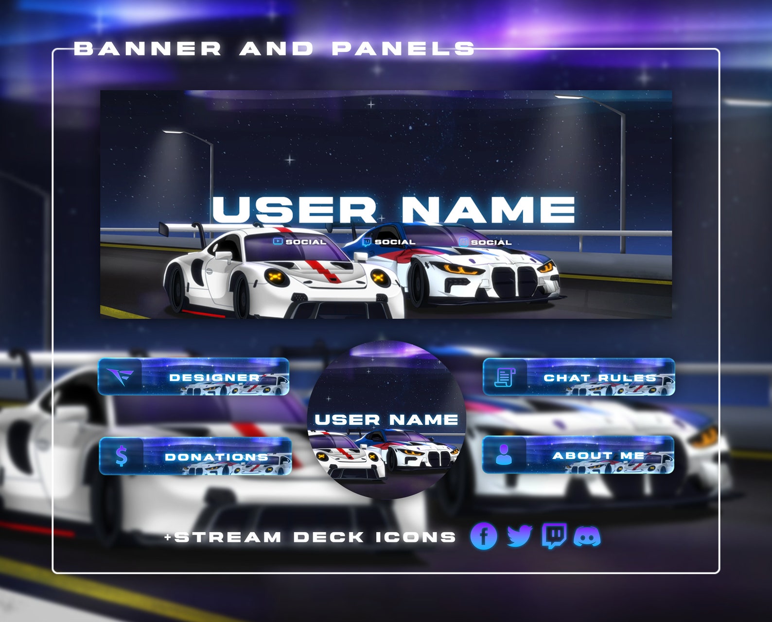 Animated Racing Twitch Overlay Pack for OBS & Streamelements | Night ...