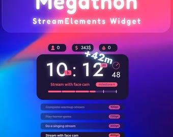 Megathon Timer Widget for StreamElements | Subathon • Donathon • Cheerathon | Milestones • Tasks | Twitch & OBS