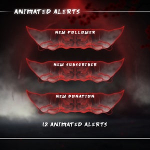 Alertas de transmissão animados ONI/ Estética japonesa escura/Alertas estéticos escuros/Místico vermelho escuro/Tema escuro/Conjunto Twitch/Alertas de transmissão/Notificações