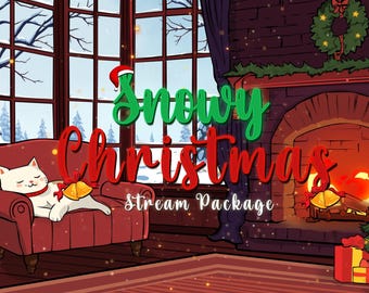 Snowy Christmas Twitch Stream Package: Animated Cat, Winter Theme
