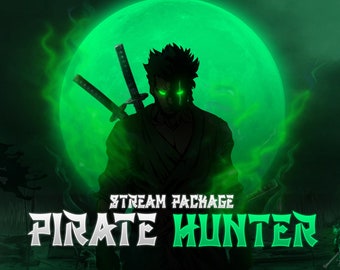 Pirate Hunter Animated Stream Overlay: Anime Theme, Twitch Panels & Transition