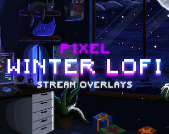 Pixel Winter Lofi Twitch Stream Overlays: Cozy Holiday Theme
